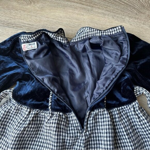 Vintage Boleiloy From Japan Velvet Plaid Ruffles Dress - Picture 14 of 15